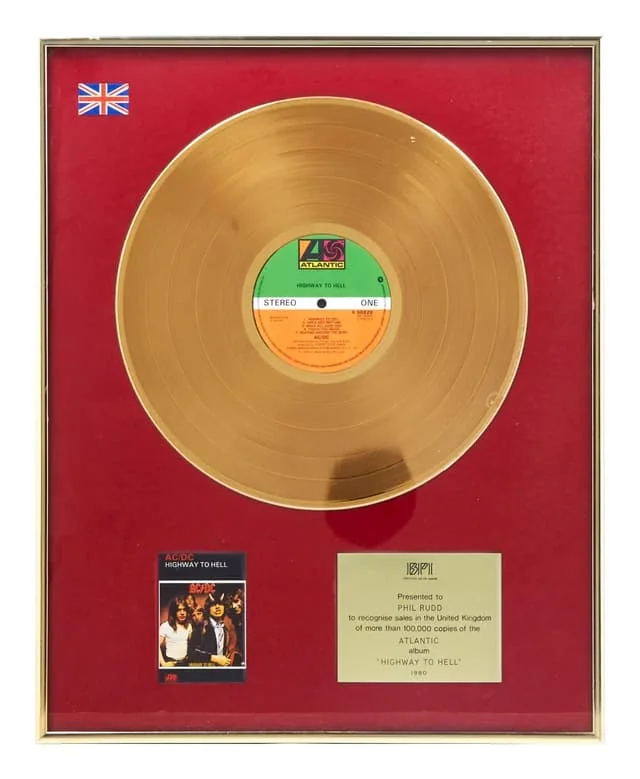 Example AC/DC UK BPI Highway to Hell record award