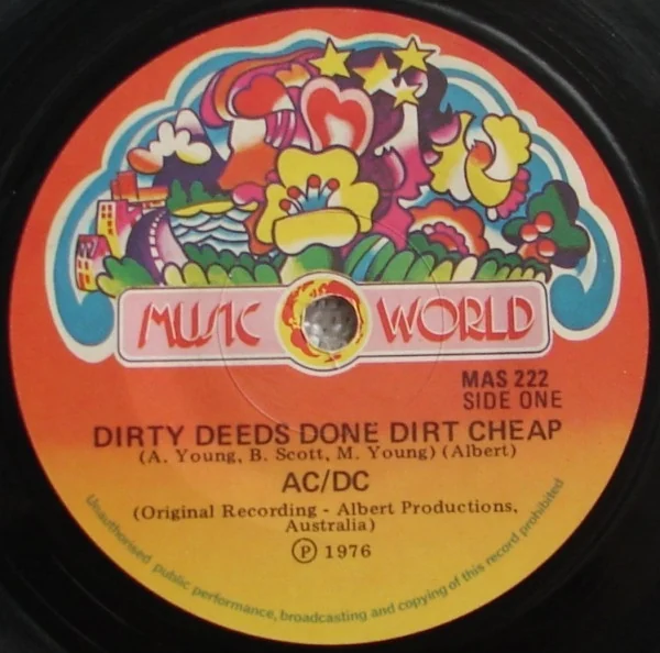 AC/DC Dirty Deeds Done Dirt Cheap New Zealand Music World MAS 222 Side One label